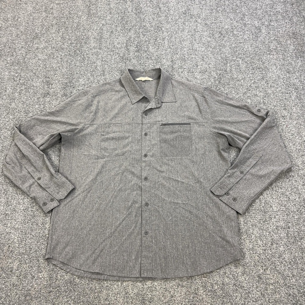 Ultimate Terrain Shirt Mens XL Gray Solid Stretch Long Sleeve Button Up Casual